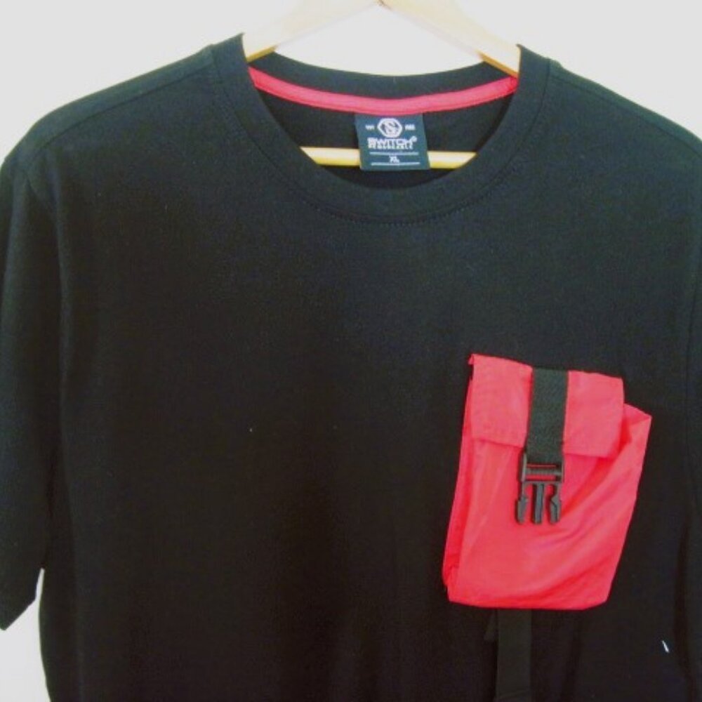 Switch Remarkable-Womens size XL-100% Cotton-Short Sleeve-Black/Red-Pocket- NEW
